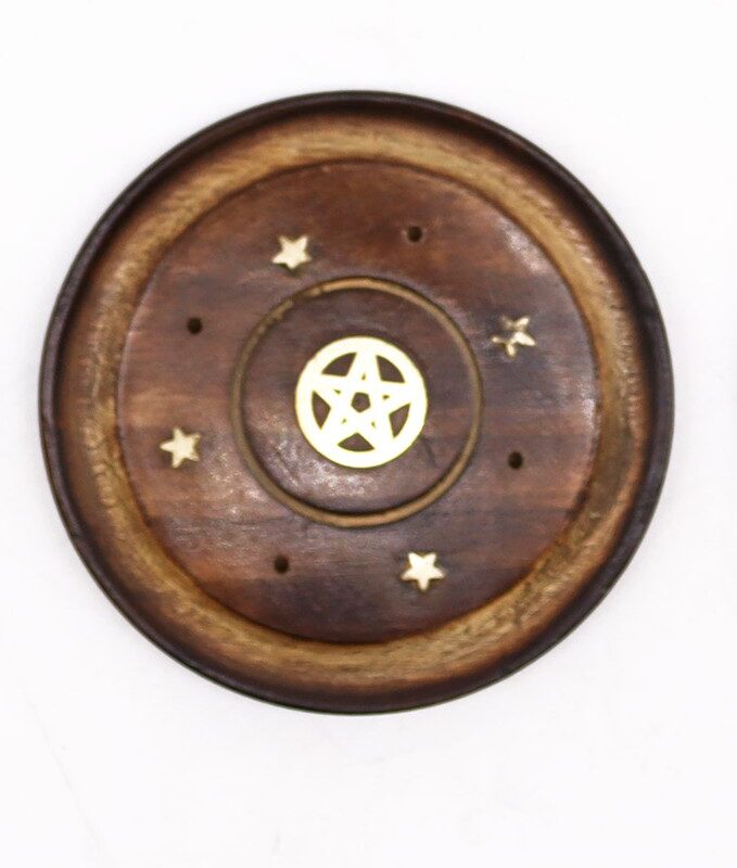 Okrągła Podstawka pod Kadzidełka z Drewna Mango Pentragram