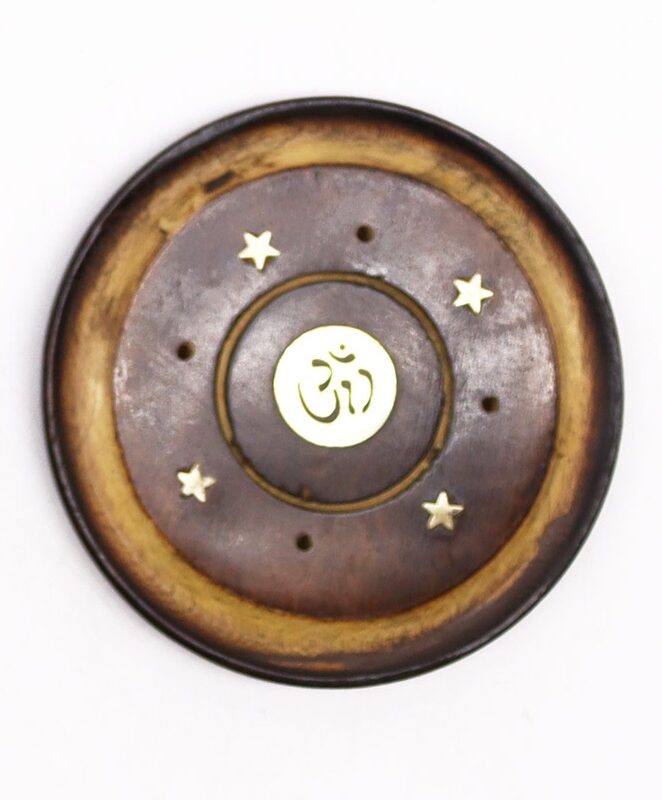 Okrągła Podstawka pod Kadzidełka z Drewna Mango symbol OM