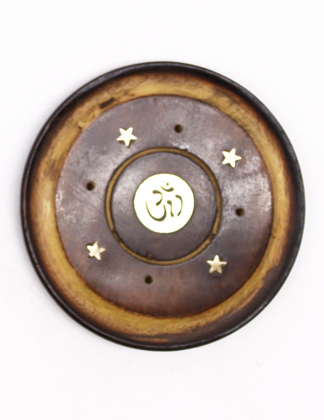 Okrągła Podstawka pod Kadzidełka z Drewna Mango symbol OM