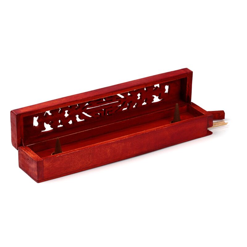 Pudełko na kadzidła z drewna mango ze schowkiem