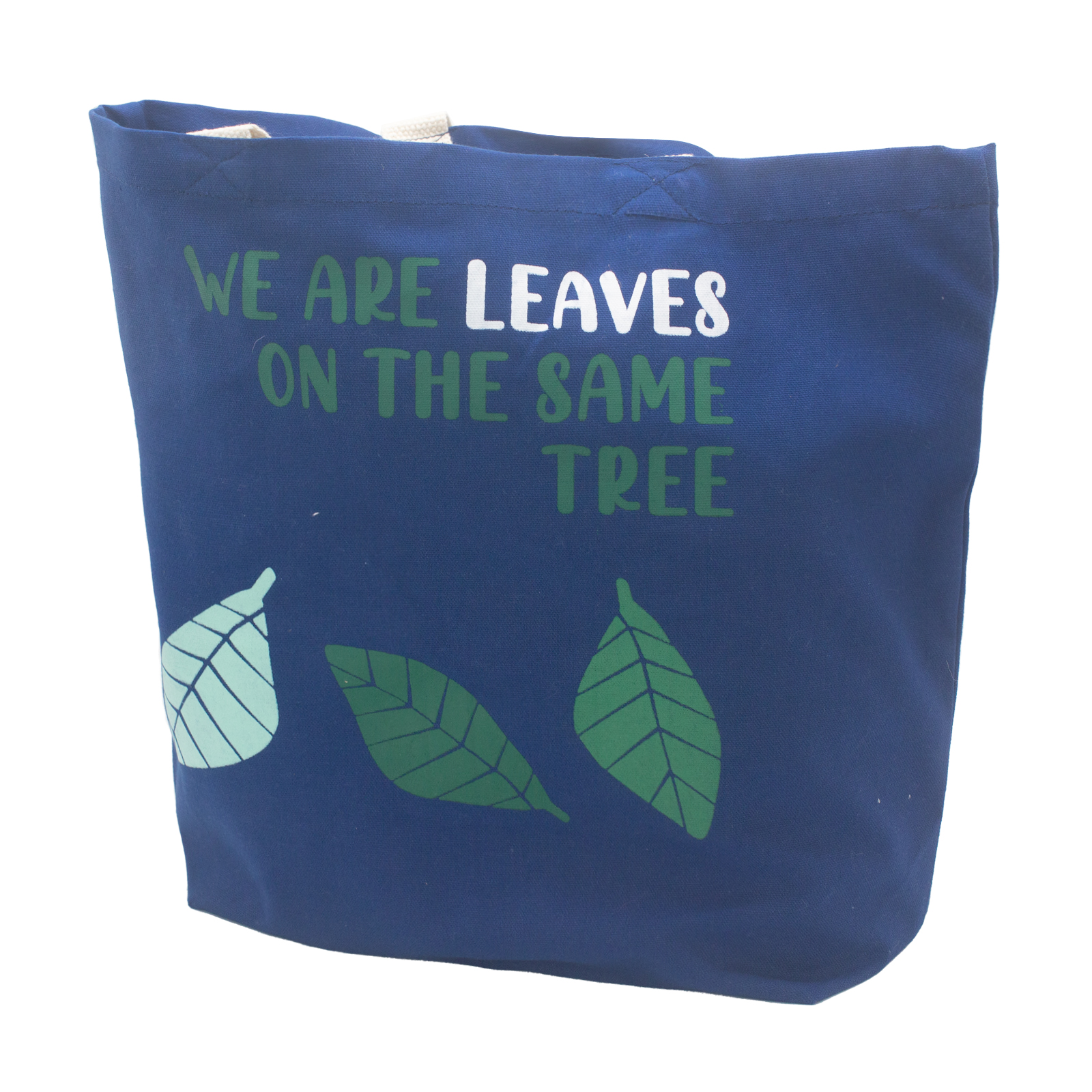 Torba Bawełniana z Nadrukiem - We Are Leaves On The Same Tree niebieska - obrazek 2