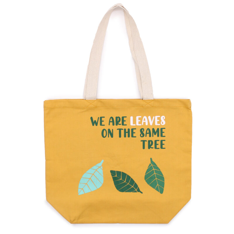 Torba Bawełniana z Nadrukiem - We Are Leaves On The Same Tree żółta