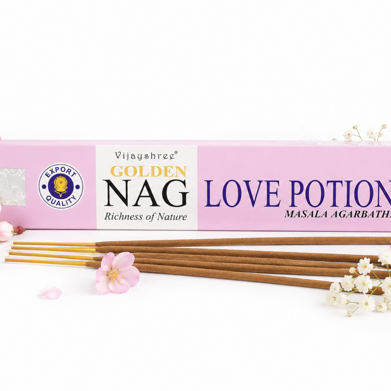 Kadzidełka Patyczkowe Golden Nag – Love Potion (15 g, ok. 12 patyczków)