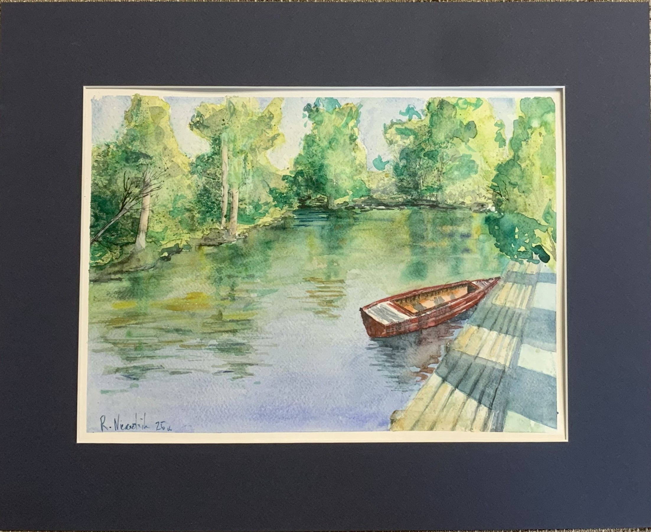 "Jezioro i łódź" – Akwarela Rafał Nieradzik