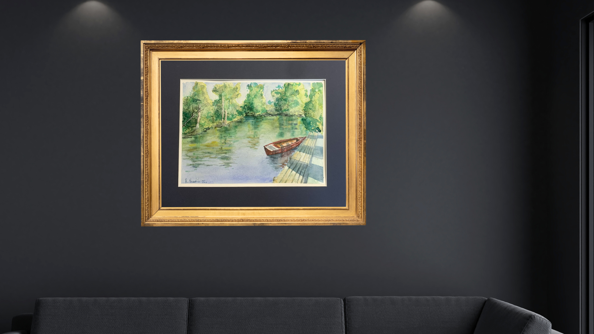 "Jezioro i łódź" – Akwarela Rafał Nieradzik - obrazek 2