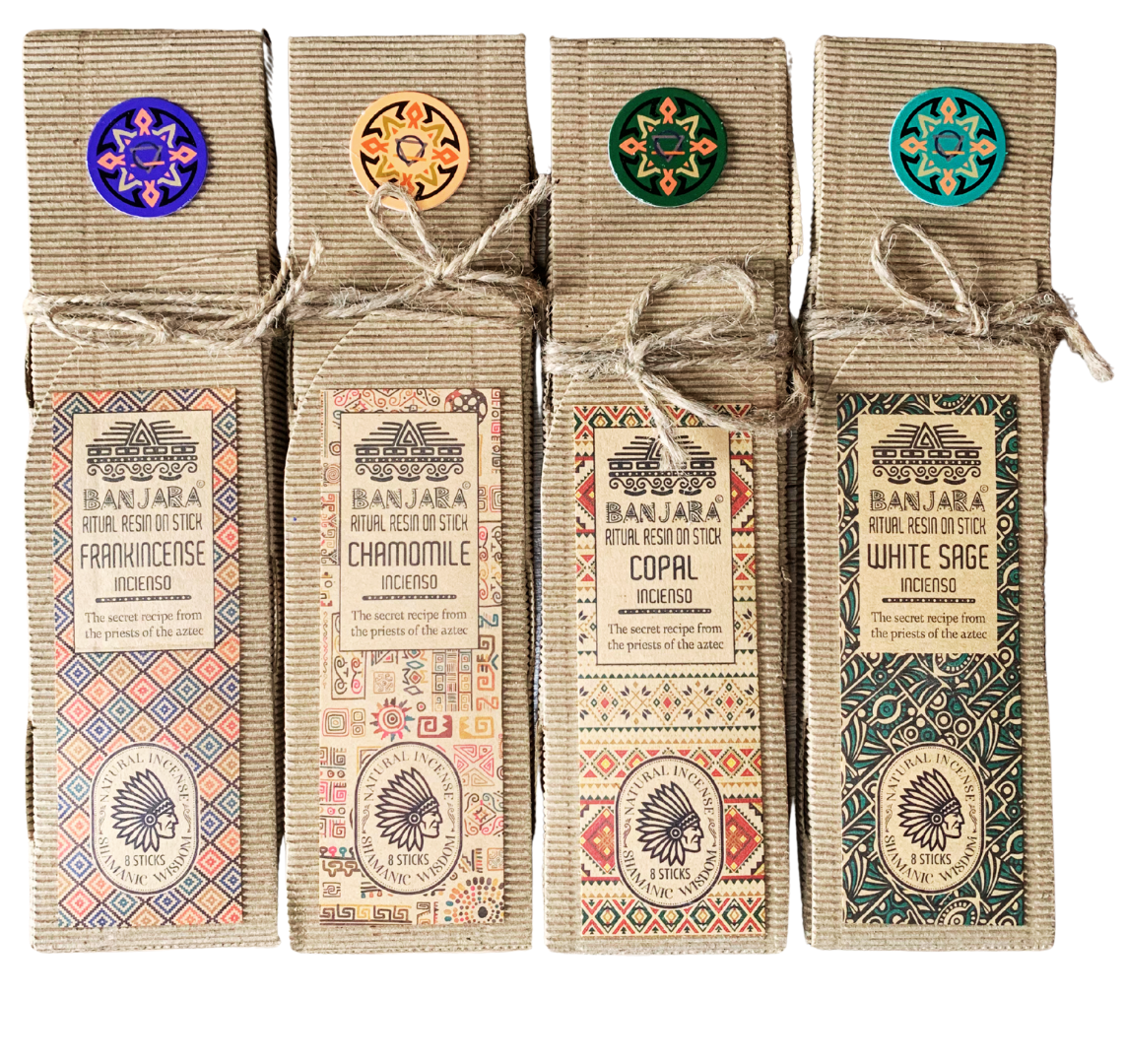 Zestaw 4 Naturalnych Kadzideł Żywicznych Banjara + GRATIS