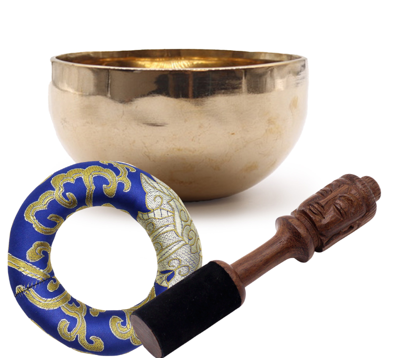 Mała Błyszcząca Ręcznie Robiona Misa Dźwiękowa 13 cm – Zestaw Premium (misa + pałeczka Budda + poduszka)