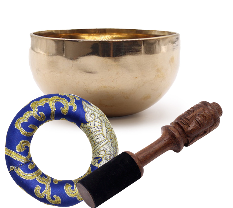 Mała Błyszcząca Ręcznie Robiona Misa Dźwiękowa 13 cm – Zestaw Premium (misa + pałeczka Budda + poduszka)