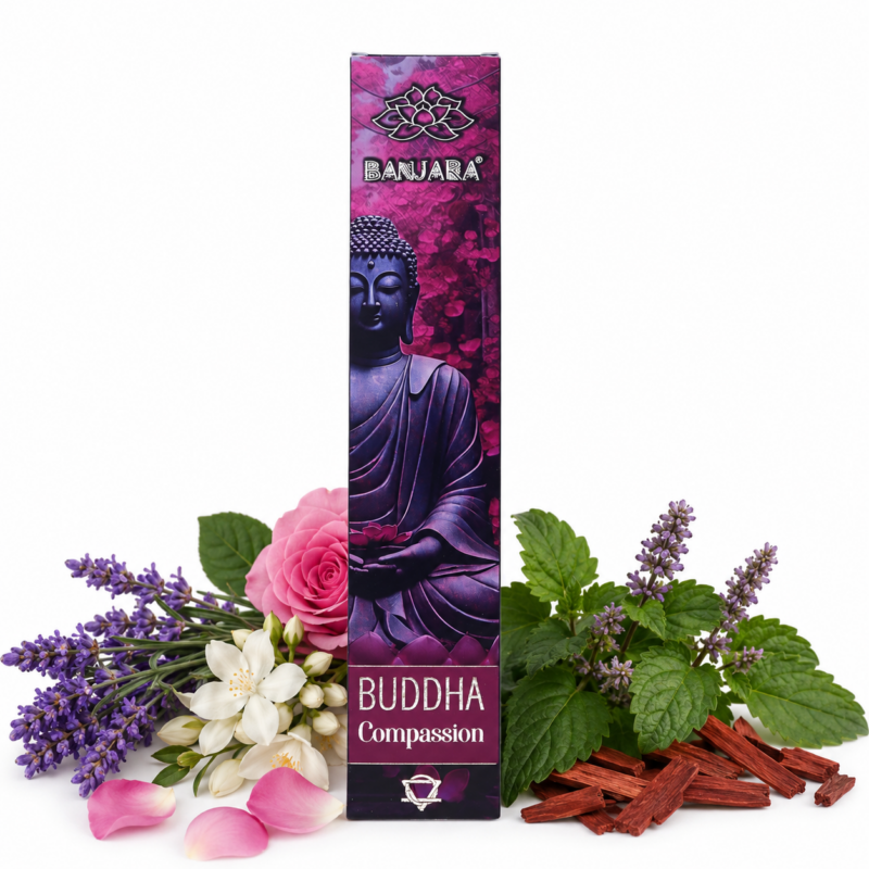Kadzidełka Banjara Budda Współczucie – Naturalne Kadzidełka Masala do Medytacji i Harmonii 15g