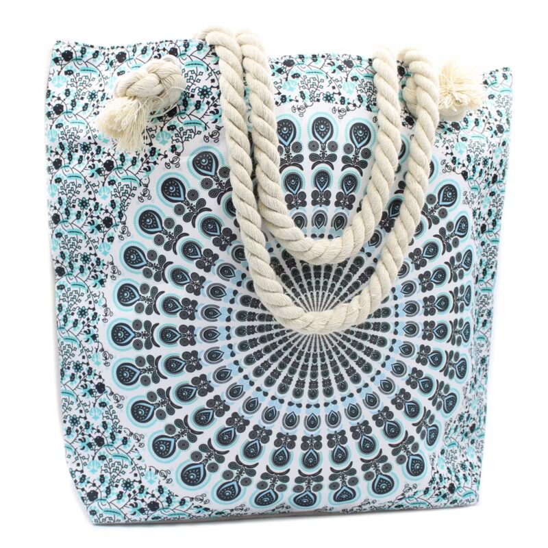 Torba Mandala z Uchwytem Linowym – Niebiański | Boho | na Plażę i Zakupy