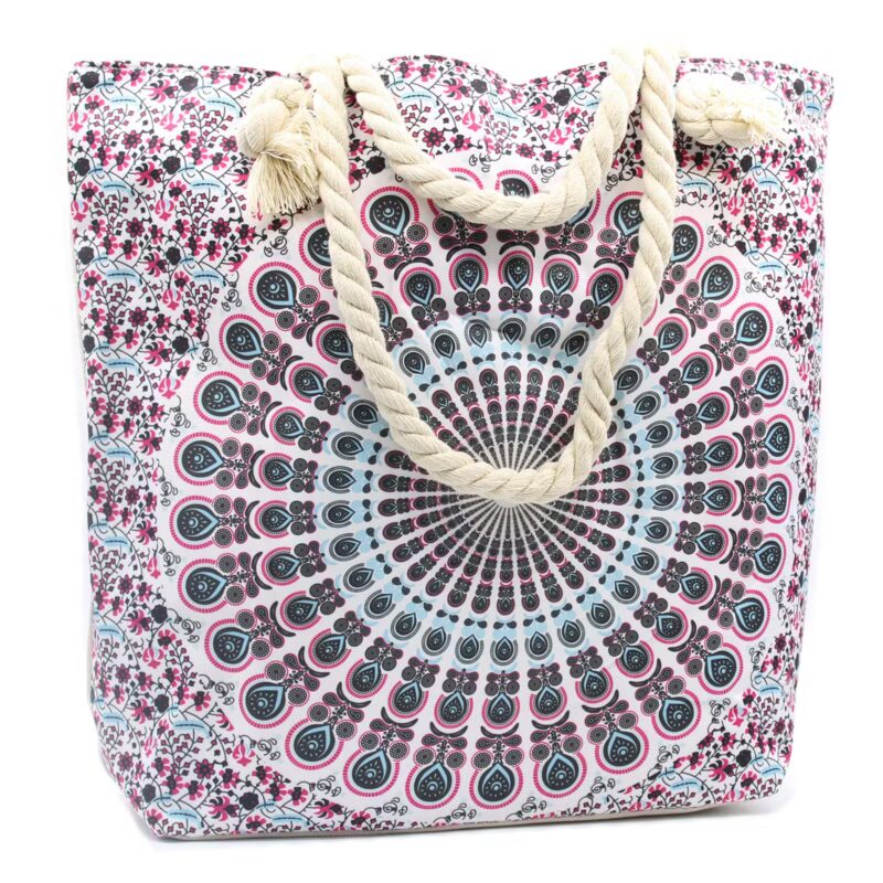 Torba Mandala z Uchwytem Linowym – Elektryzujący Niebieski | Boho | Na Plażę i Zakupy